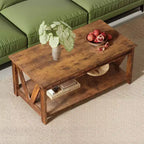 Table basse 43 avec étagère de rangement et support en V robuste, table centrale en bois de style ferme pour salon, chambre, bureau, balcon