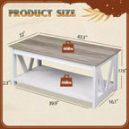 Table basse 43 avec étagère de rangement et support en V robuste, table centrale en bois de style ferme pour salon, chambre, bureau, balcon
