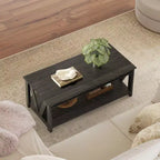 Table basse 43 avec étagère de rangement et support en V robuste, table centrale en bois de style ferme pour salon, chambre, bureau, balcon