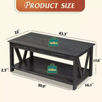 Table basse 43 avec étagère de rangement et support en V robuste, table centrale en bois de style ferme pour salon, chambre, bureau, balcon