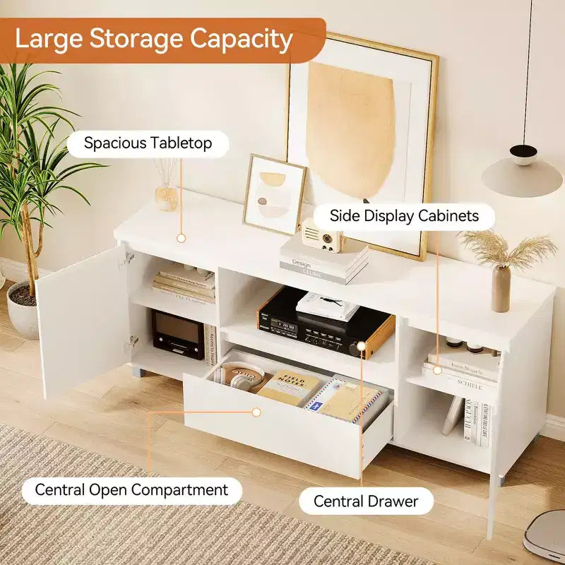 Meuble TV Garvee 70 po pour téléviseurs jusqu'à 80 po, meuble de divertissement moderne du milieu du siècle avec tiroir, console TV pour salon, chambre, chêne clair