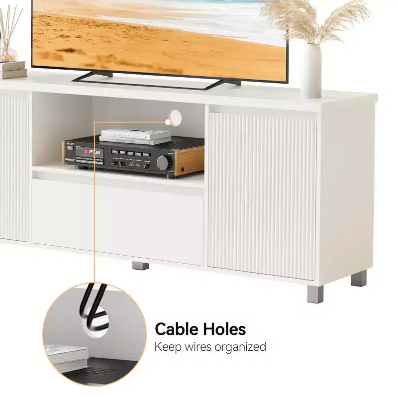 Meuble TV Garvee 70 po pour téléviseurs jusqu'à 80 po, meuble de divertissement moderne du milieu du siècle avec tiroir, console TV pour salon, chambre, chêne clair