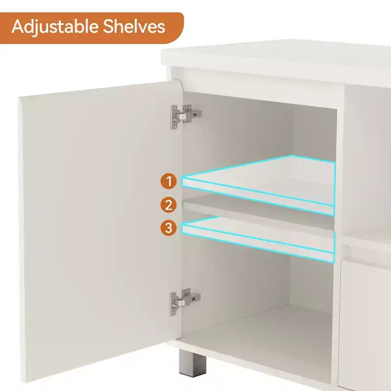 Meuble TV Garvee 70 po pour téléviseurs jusqu'à 80 po, meuble de divertissement moderne du milieu du siècle avec tiroir, console TV pour salon, chambre, chêne clair