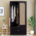 MAYEERTY Armoire Wardrobe 2 Door with 2 Drawers Classic Simple Bedroom Closet Cabinet for Tidy Organization