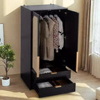 MAYEERTY Armoire de rangement 2 portes avec 2 tiroirs, placard de chambre classique et simple pour une organisation soignée