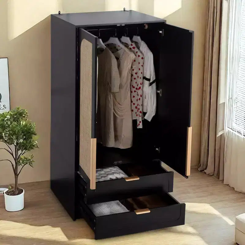 MAYEERTY Armoire de rangement 2 portes avec 2 tiroirs, placard de chambre classique et simple pour une organisation soignée