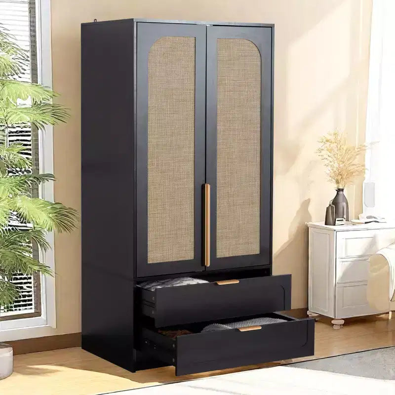 MAYEERTY Armoire de rangement 2 portes avec 2 tiroirs, placard de chambre classique et simple pour une organisation soignée