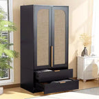 MAYEERTY Armoire de rangement 2 portes avec 2 tiroirs, placard de chambre classique et simple pour une organisation soignée