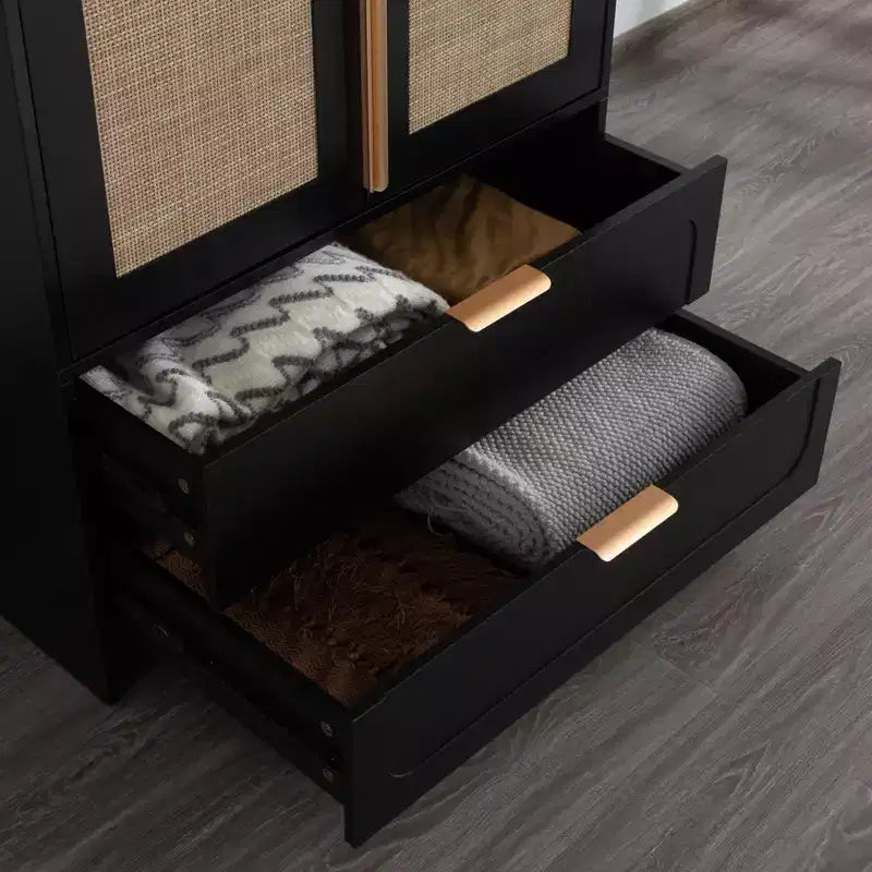 MAYEERTY Armoire de rangement 2 portes avec 2 tiroirs, placard de chambre classique et simple pour une organisation soignée