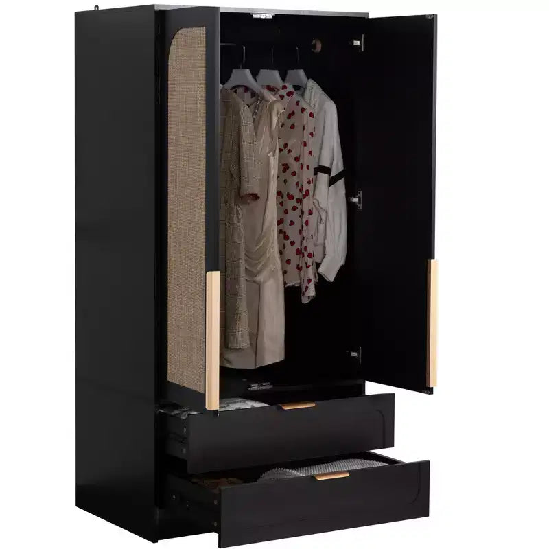 MAYEERTY Armoire de rangement 2 portes avec 2 tiroirs, placard de chambre classique et simple pour une organisation soignée