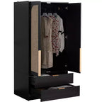 MAYEERTY Armoire de rangement 2 portes avec 2 tiroirs, placard de chambre classique et simple pour une organisation soignée