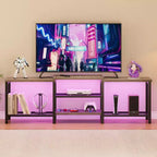 Meuble TV Acekool 170 cm avec lumières LED et prises de courant, meuble de divertissement gris pour TV 55/65/75 pouces, grand meuble console pour salon