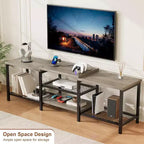 Meuble TV Acekool 170 cm avec lumières LED et prises de courant, meuble de divertissement gris pour TV 55/65/75 pouces, grand meuble console pour salon