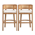 Christopher Knight Home Marie Tabourets de bar contemporains en bois d'hévéa rembourrés avec dossier incurvé en rotin (Lot de 2)