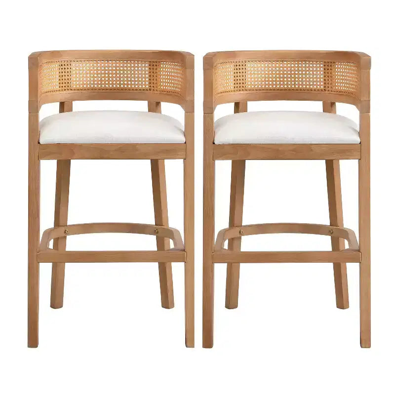 Christopher Knight Home Marie Tabourets de bar contemporains en bois d'hévéa rembourrés avec dossier incurvé en rotin (Lot de 2)