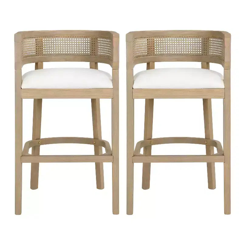 Christopher Knight Home Marie Tabourets de bar contemporains en bois d'hévéa rembourrés avec dossier incurvé en rotin (Lot de 2)