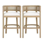 Christopher Knight Home Marie Tabourets de bar contemporains en bois d'hévéa rembourrés avec dossier incurvé en rotin (Lot de 2)