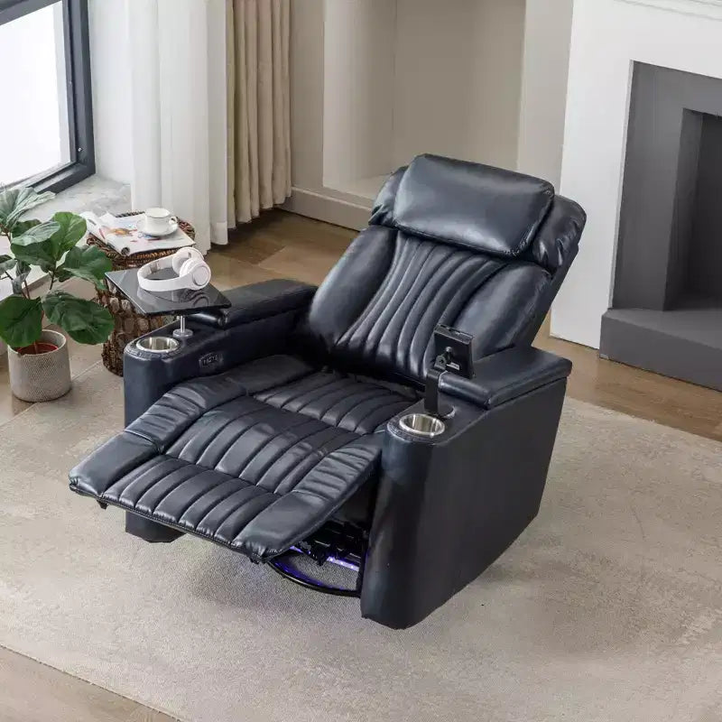 Fauteuil inclinable pivotant 270° avec lumières LED, plateau rotatif 360° et port USB - Fauteuil électrique de cinéma maison pour salon