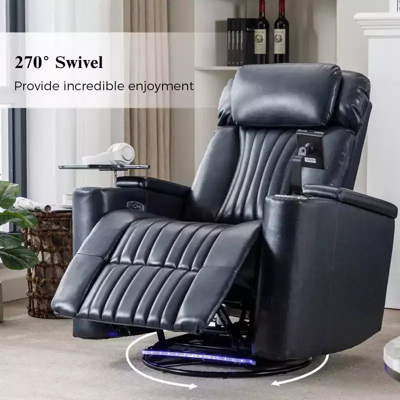 Fauteuil inclinable pivotant 270° avec lumières LED, plateau rotatif 360° et port USB - Fauteuil électrique de cinéma maison pour salon