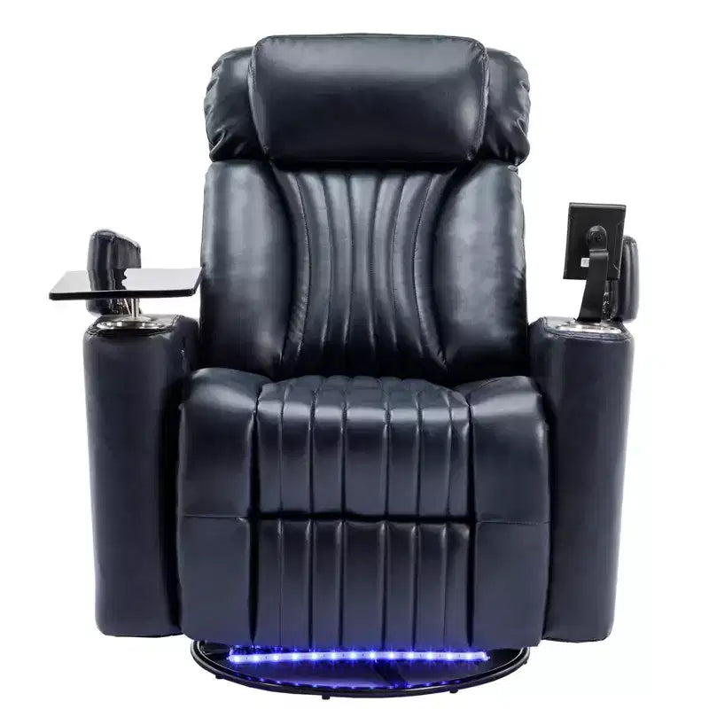 Fauteuil inclinable pivotant 270° avec lumières LED, plateau rotatif 360° et port USB - Fauteuil électrique de cinéma maison pour salon