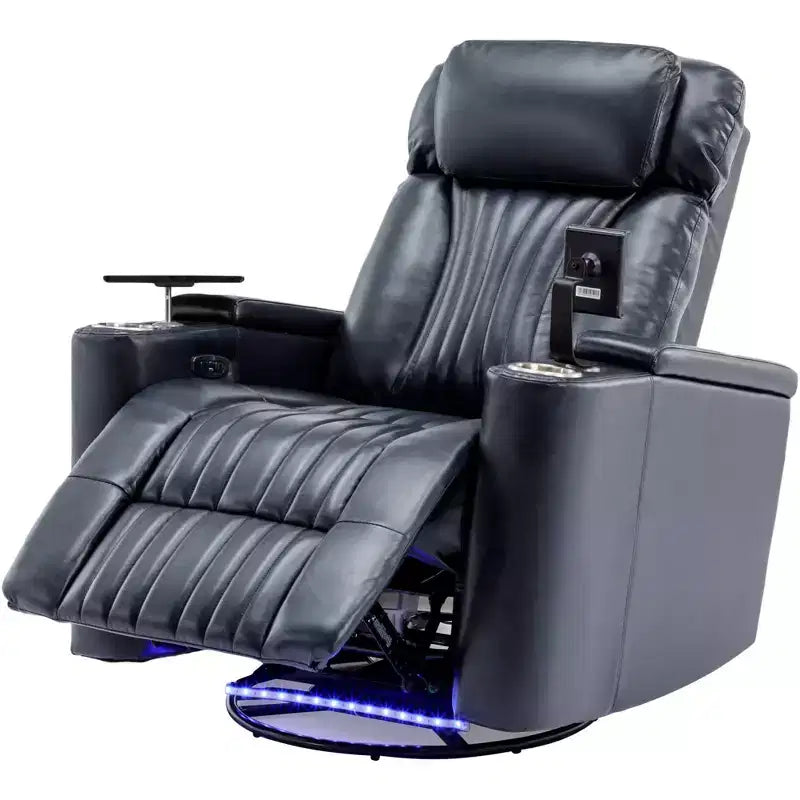 Fauteuil inclinable pivotant 270° avec lumières LED, plateau rotatif 360° et port USB - Fauteuil électrique de cinéma maison pour salon