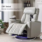 Fauteuil inclinable pivotant 270° avec lumières LED, plateau rotatif 360° et port USB - Fauteuil électrique de cinéma maison pour salon