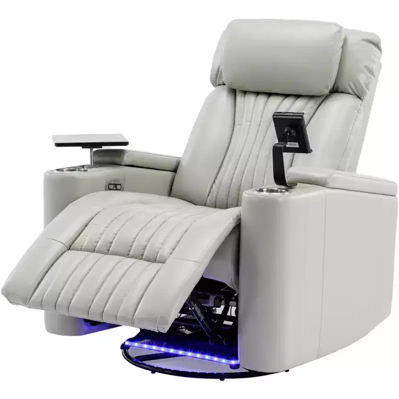 Fauteuil inclinable pivotant 270° avec lumières LED, plateau rotatif 360° et port USB - Fauteuil électrique de cinéma maison pour salon