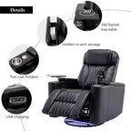Fauteuil inclinable pivotant 270° avec lumières LED, plateau rotatif 360° et port USB - Fauteuil électrique de cinéma maison pour salon