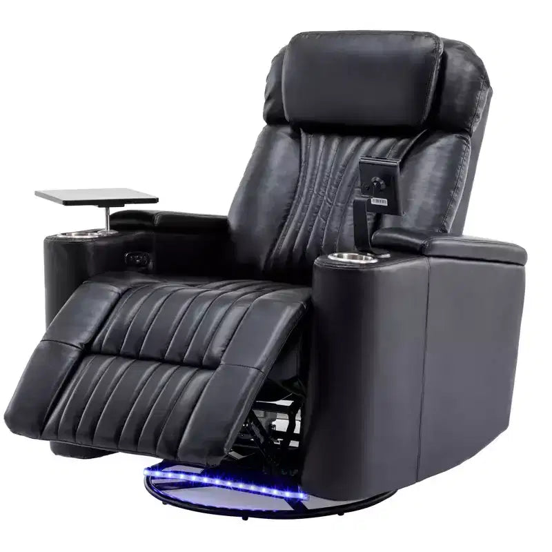 Fauteuil inclinable pivotant 270° avec lumières LED, plateau rotatif 360° et port USB - Fauteuil électrique de cinéma maison pour salon