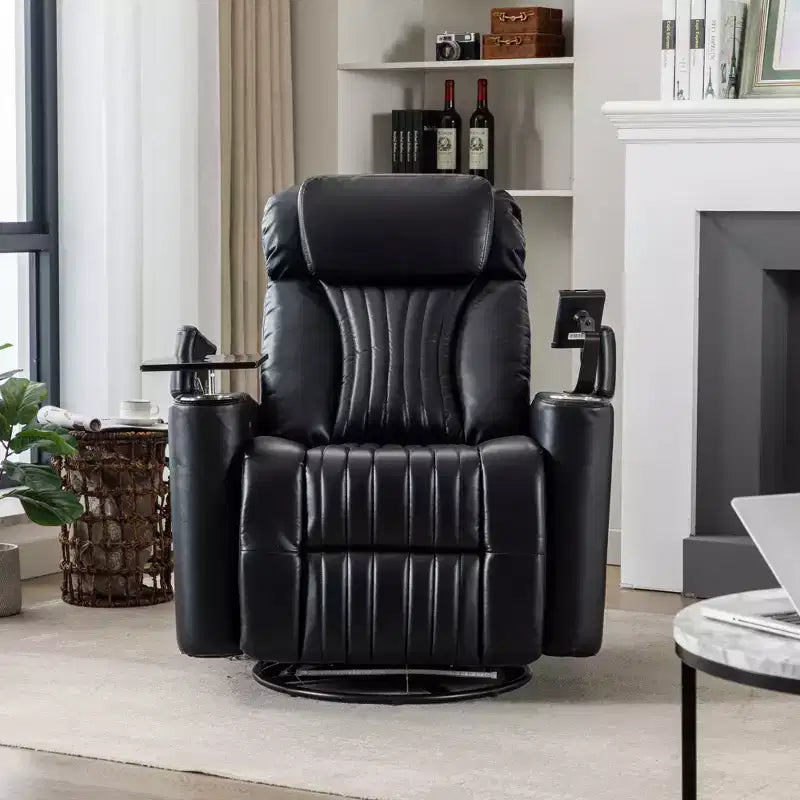 270 Power Swivel Recliner with LED Lights, 360 Tray Table & USB Port - Home Theater Electric Chair for Living Room