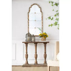 Grand miroir mural encadré crème et or 22 x 48, miroir en bois arqué avec aspect fenêtre décorative pour salon, salle de bain, entrée