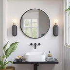 Miroir rond élégant de 60 cm en aluminium noir avec cadre fin, profondeur de 2,8 cm