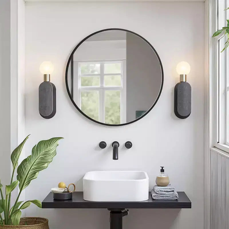 Miroir rond élégant de 60 cm en aluminium noir avec cadre fin, profondeur de 2,8 cm