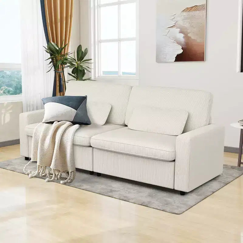 Canapé en velours côtelé avec accoudoirs carrés MUUEGM 89 | Canapé rembourré avec assise profonde, housse lavable, coussins amovibles