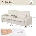 Canapé en velours côtelé avec accoudoirs carrés MUUEGM 89 | Canapé rembourré avec assise profonde, housse lavable, coussins amovibles