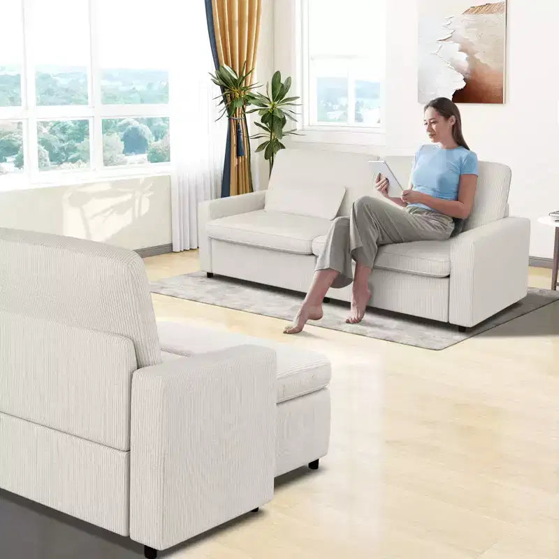 Canapé en velours côtelé avec accoudoirs carrés MUUEGM 89 | Canapé rembourré avec assise profonde, housse lavable, coussins amovibles
