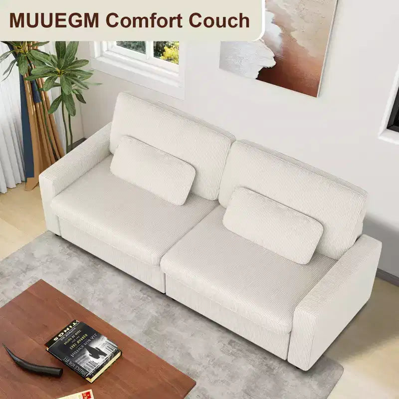 Canapé en velours côtelé avec accoudoirs carrés MUUEGM 89 | Canapé rembourré avec assise profonde, housse lavable, coussins amovibles