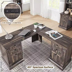 SinCiDo Bureau d'angle en L de 60 pouces, bureau d'ordinateur de style rustique avec station de charge, meuble de rangement pour dossiers, tiroir, bureau d'étude