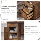 SinCiDo Bureau d'angle en L de 60 pouces, bureau d'ordinateur de style rustique avec station de charge, meuble de rangement pour dossiers, tiroir, bureau d'étude