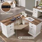 SinCiDo Bureau d'angle en L de 60 pouces, bureau d'ordinateur de style rustique avec station de charge, meuble de rangement pour dossiers, tiroir, bureau d'étude