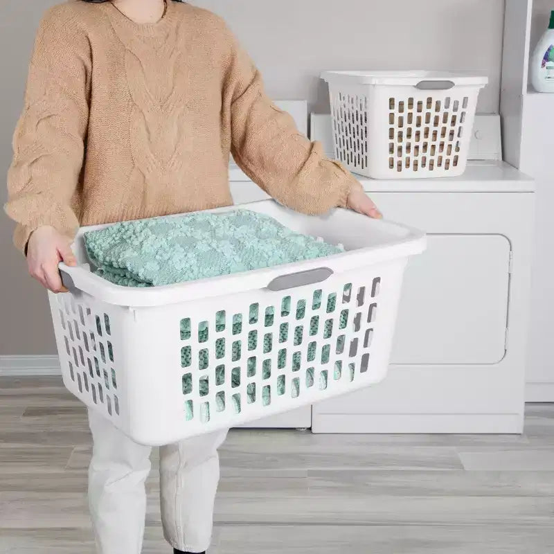 Panier à linge Sterilite, 2 boisseaux, en plastique avec poignées, blanc, lot de 6