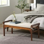 GDFStudio Bykes Contemporary Acacia Wood Bench with Cushion, Mahogany and Cream