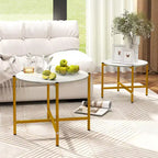 Costway Table basse ronde d'intérieur et d'extérieur - Lot de 2 tables basses gigognes de 54,6 et 64,8 cm - Table d'appoint ronde marron/blanc