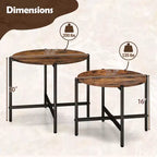 Costway Table basse ronde d'intérieur et d'extérieur - Lot de 2 tables basses gigognes de 54,6 et 64,8 cm - Table d'appoint ronde marron/blanc