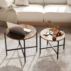 Costway Table basse ronde d'intérieur et d'extérieur - Lot de 2 tables basses gigognes de 54,6 et 64,8 cm - Table d'appoint ronde marron/blanc