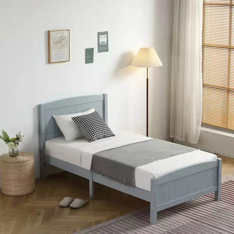 Cadre de lit simple en bois massif Karl Home Gris