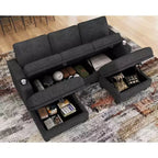 Canapé d'angle modulable 5 places en U Belffin Compact – avec rangement et porte-gobelet
