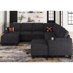 Canapé d'angle modulable 8 places en chenille Belffin en forme de U - Canapé convertible avec rangement caché et assemblage sans outils