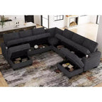 Canapé d'angle modulable 8 places en chenille Belffin en forme de U - Canapé convertible avec rangement caché et assemblage sans outils