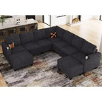 Canapé d'angle modulable 8 places en chenille Belffin en forme de U - Canapé convertible avec rangement caché et assemblage sans outils